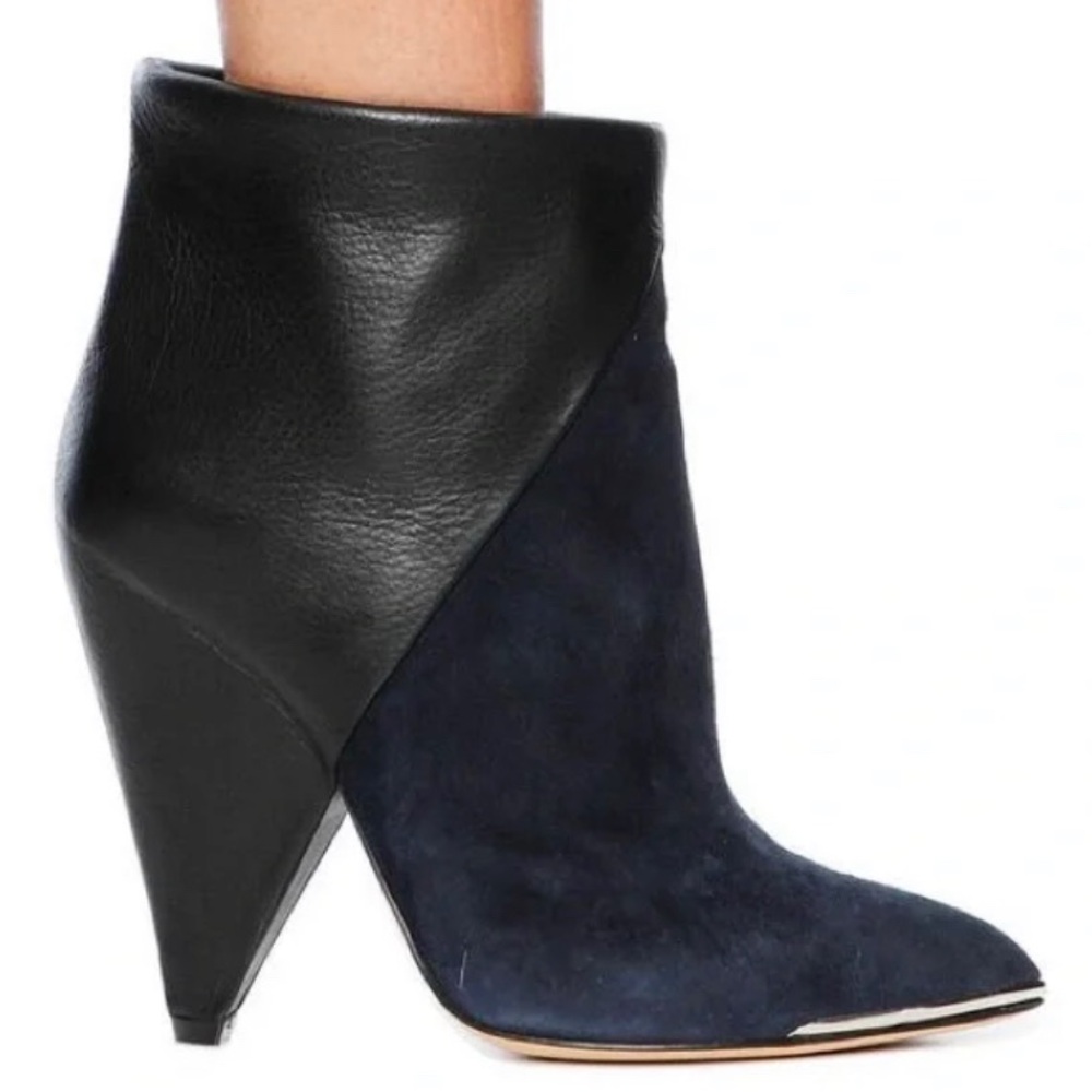 IRO Black & Navy Pointed Wedge Ankle Boots SZ 38